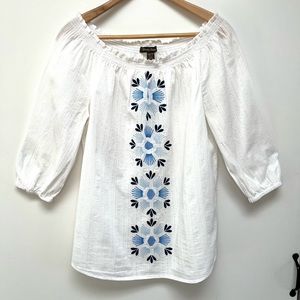 Tommy Bahama Mariana Embroidered Gauze Peasant Off-shoulder Blouse, XS